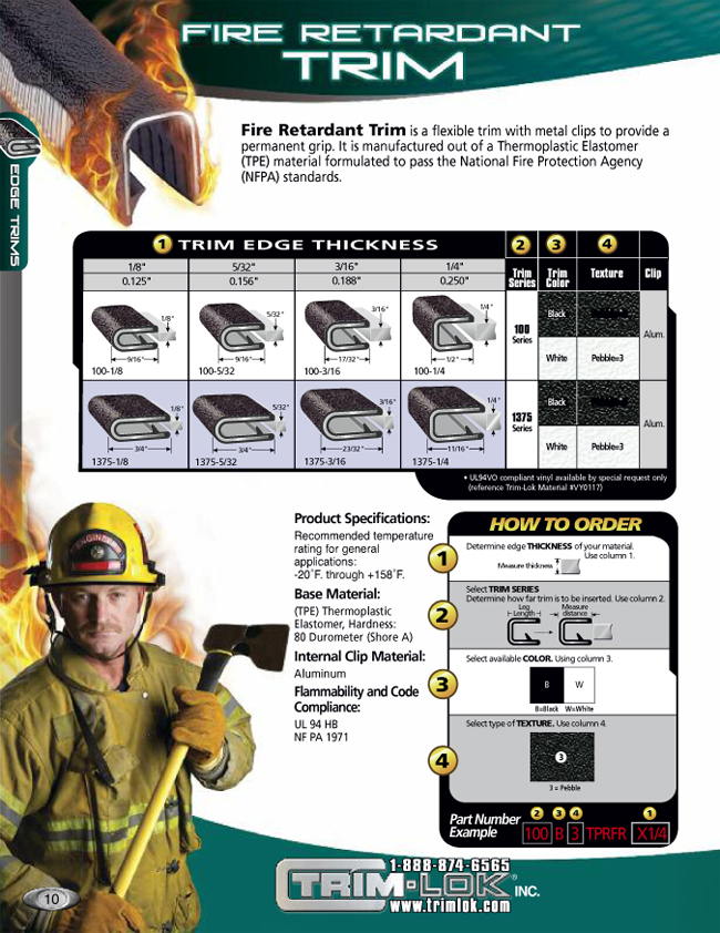 Trim-Lok’s Fire-Retardant Edge Trim spec sheet outlines each of our product offerings, including sizes and finish options.