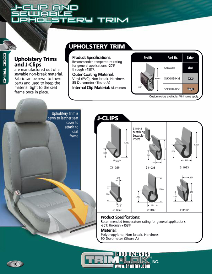 J-clips, upholstery trim, page 16 Trim-Lok catalog