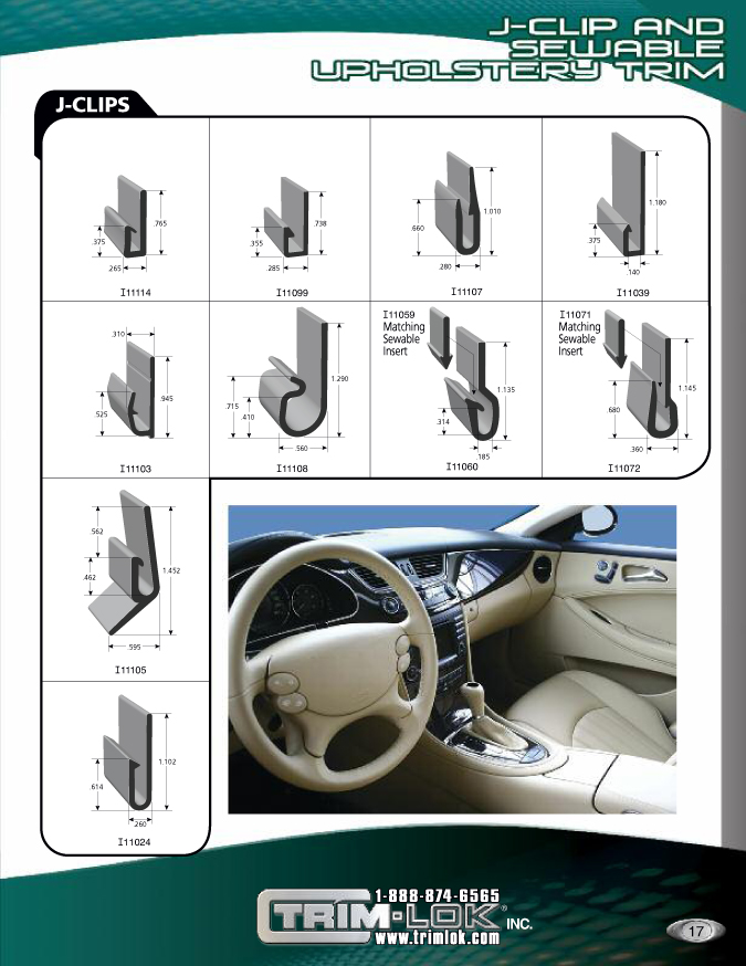 Upholstery clips, J-clips, edge clips, catalog page 17