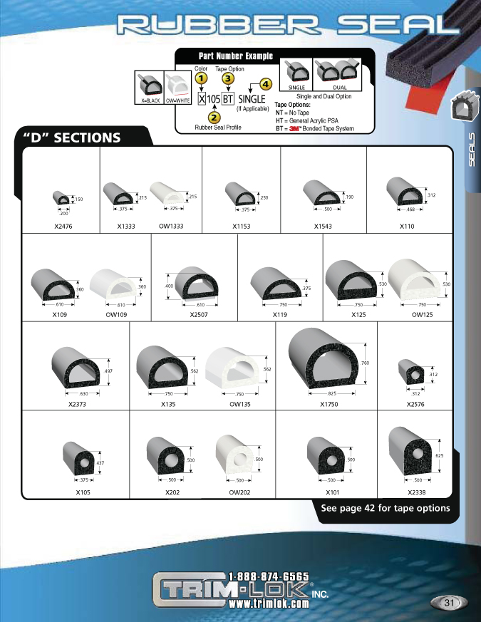 Trim-Lok’s D-shaped rubber seals come in a wide range of sizes and black or off-white.