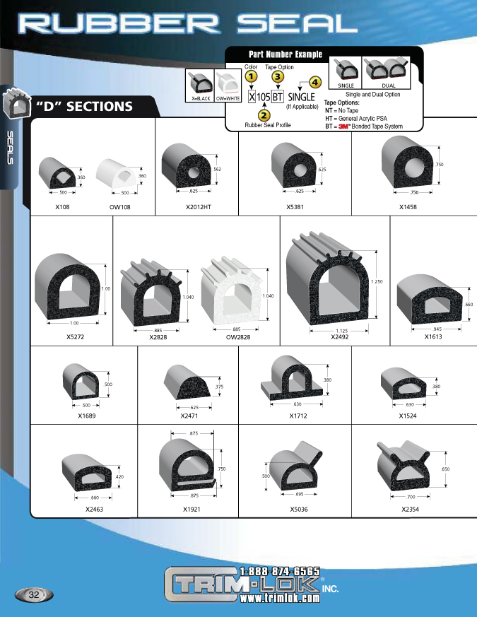 Black and White D-Shaped Rubber Lid Seals