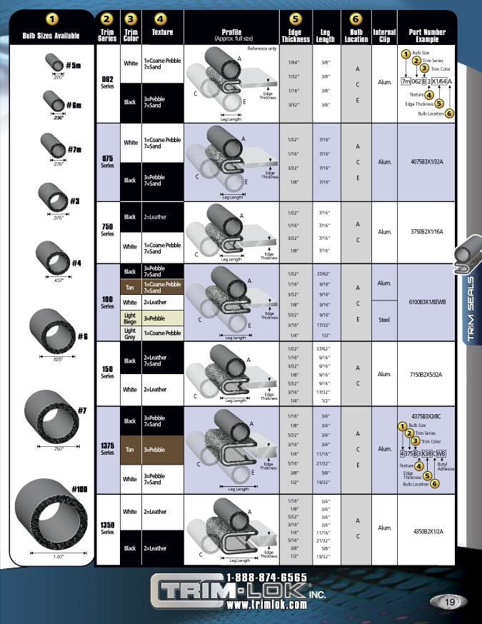 Catalog page 19 with rubber trim seals