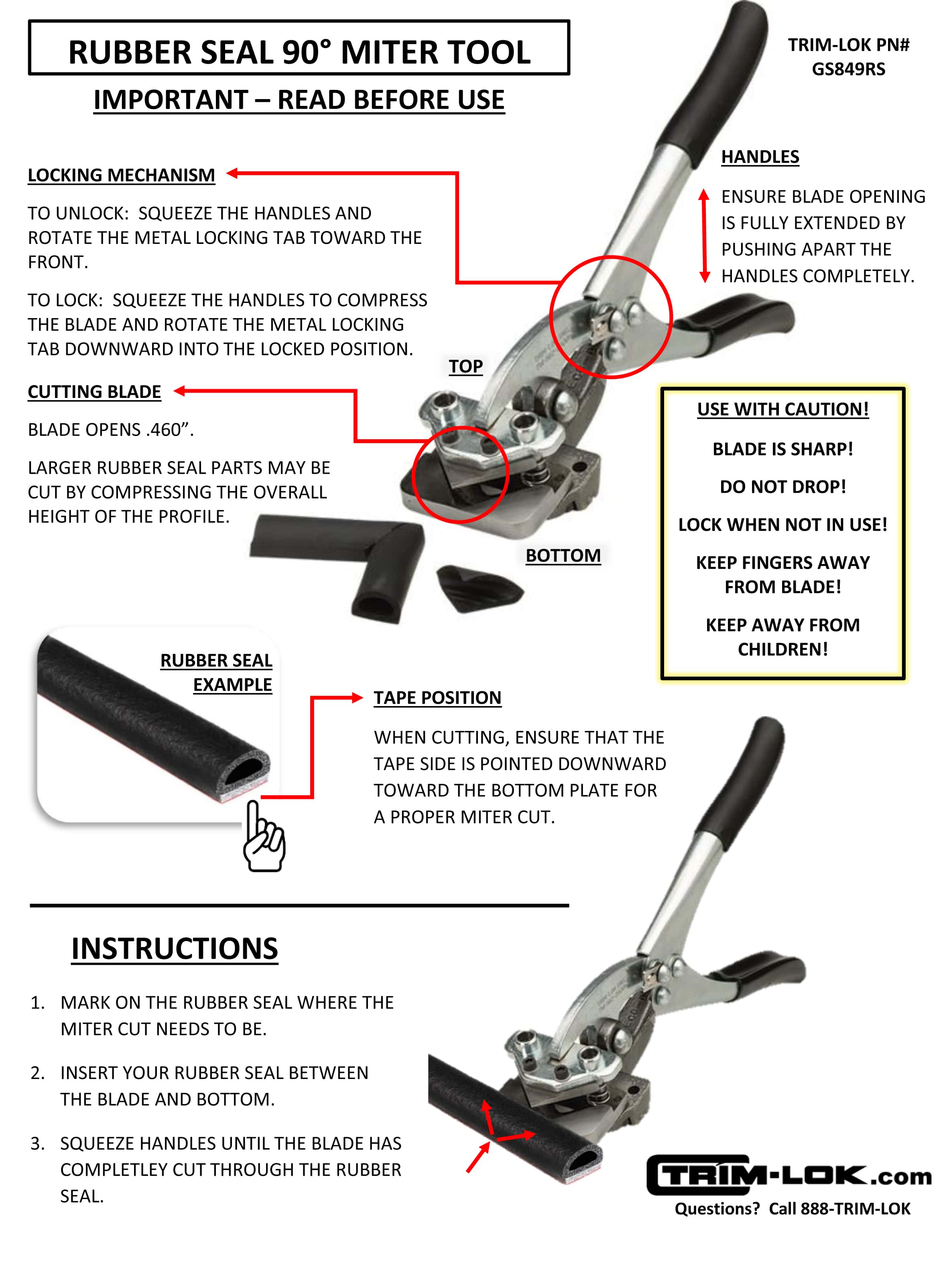 Rubber Seal Miter Tool GS849RS Instructions