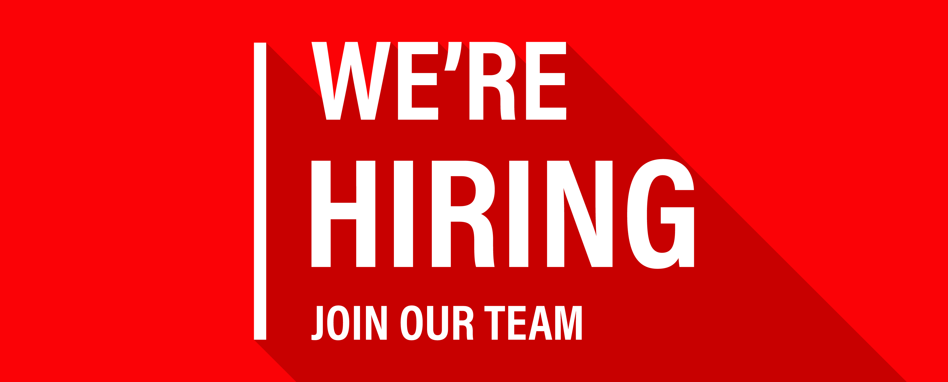 We're Hiring Join Our Team Red Background White Letters