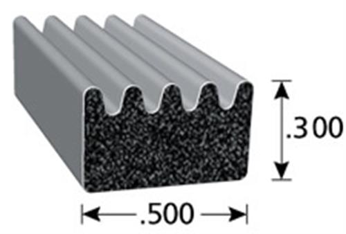 Ribbed rubber seal measuring .300 by .500