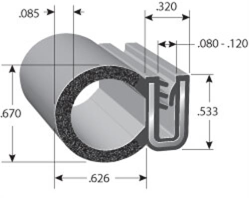 DD6100 co-extruded rubber trim seal dimensions