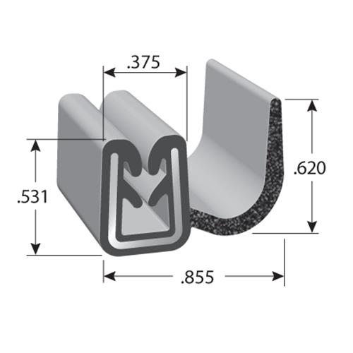 Co-Extruded Flap Seal with clamping range of .050" - .100" illustrated image with dimensions