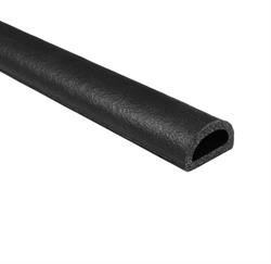 Photo of D-shaped rubber seal with measurements of .610W x .360H, in black