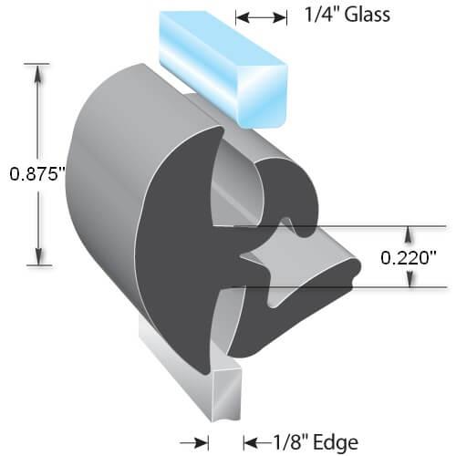 Locking Gasket One Piece LK1663 measures 7/8 inch in overall height with 1/4 inch glass panel thickness