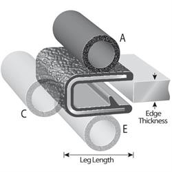 Rubber trim seal length and thickness diagram